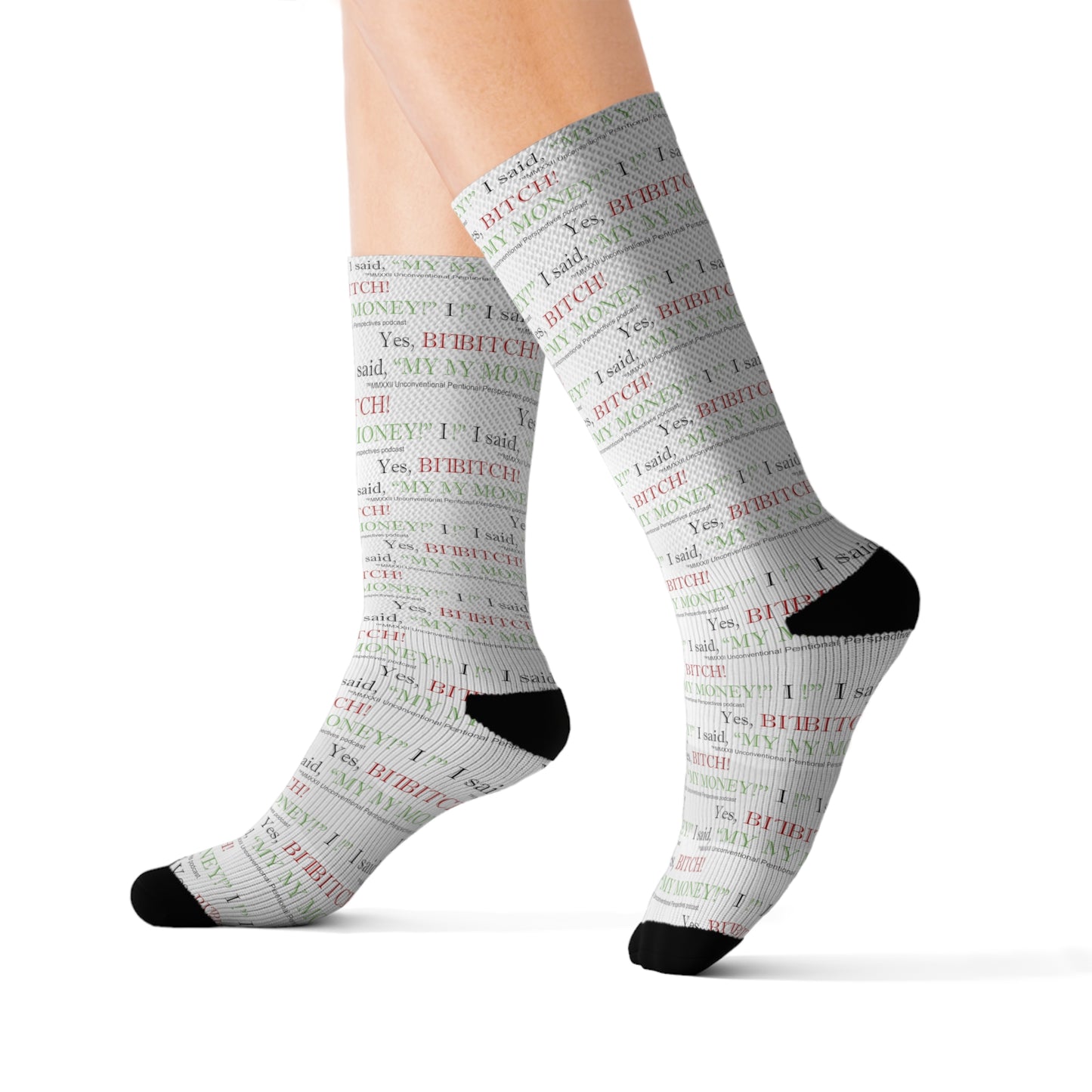 Bitch My Money Sublimation Socks (AOP), White - BL