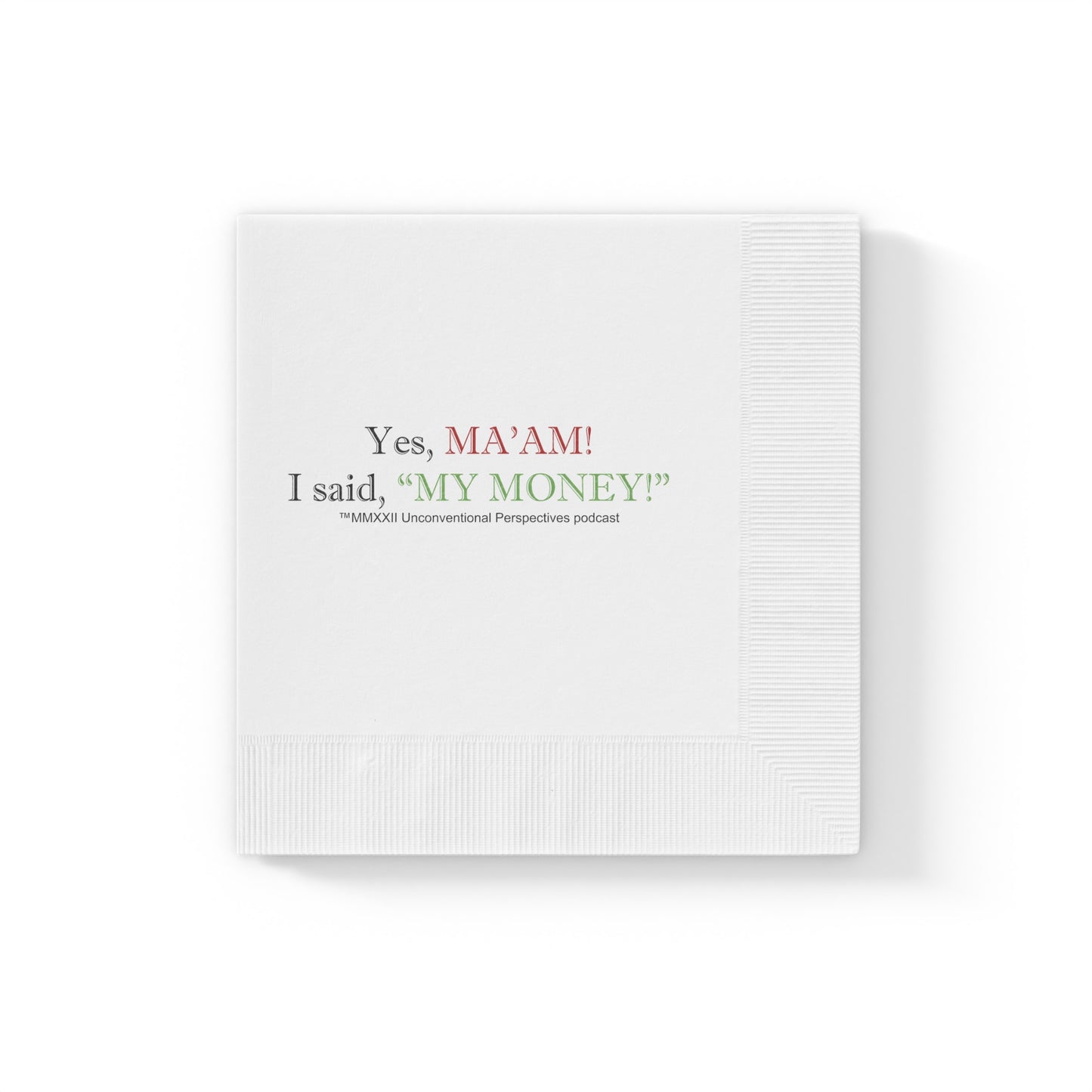 Ma'am My Money White Coined Napkins, White - BL