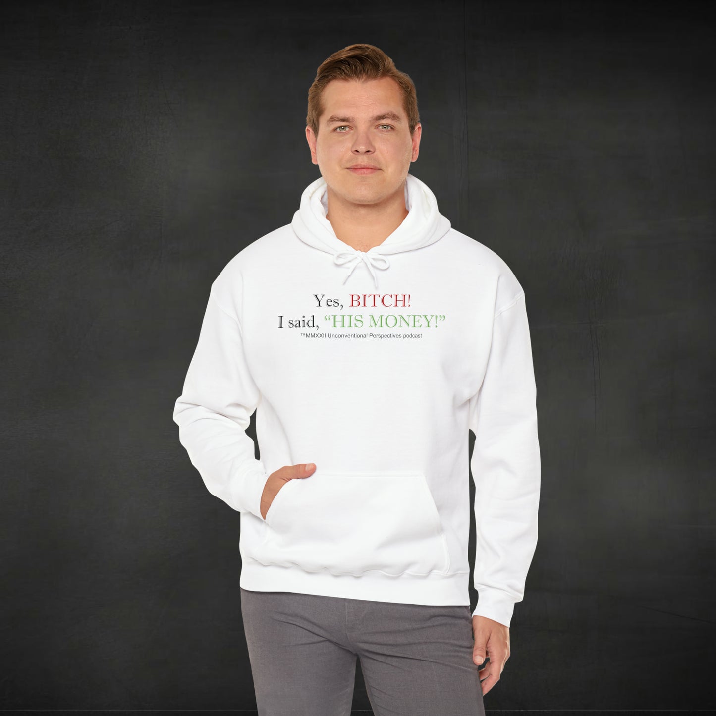 Bitch His Money Unisex Heavy Blend™ Hooded Sweatshirt, White - BL