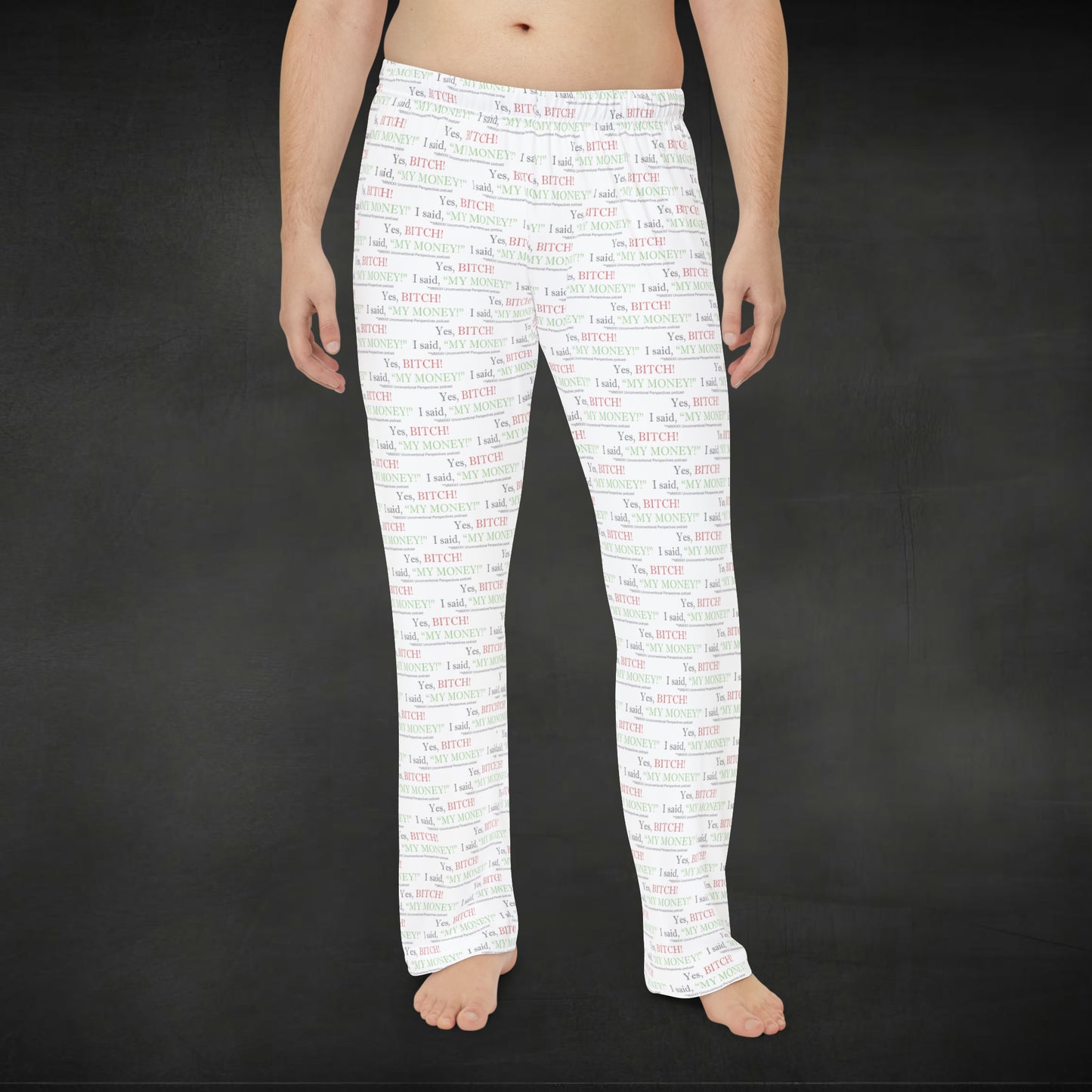 Bitch My Money Men's Pajama Pants (AOP), White - BL