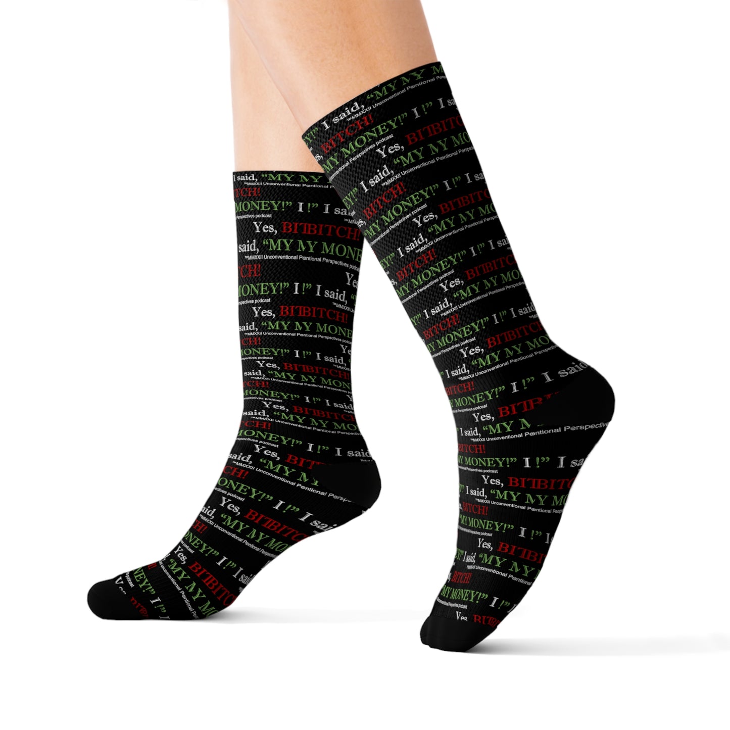 Bitch My Money Sublimation Socks (AOP), Black - WL