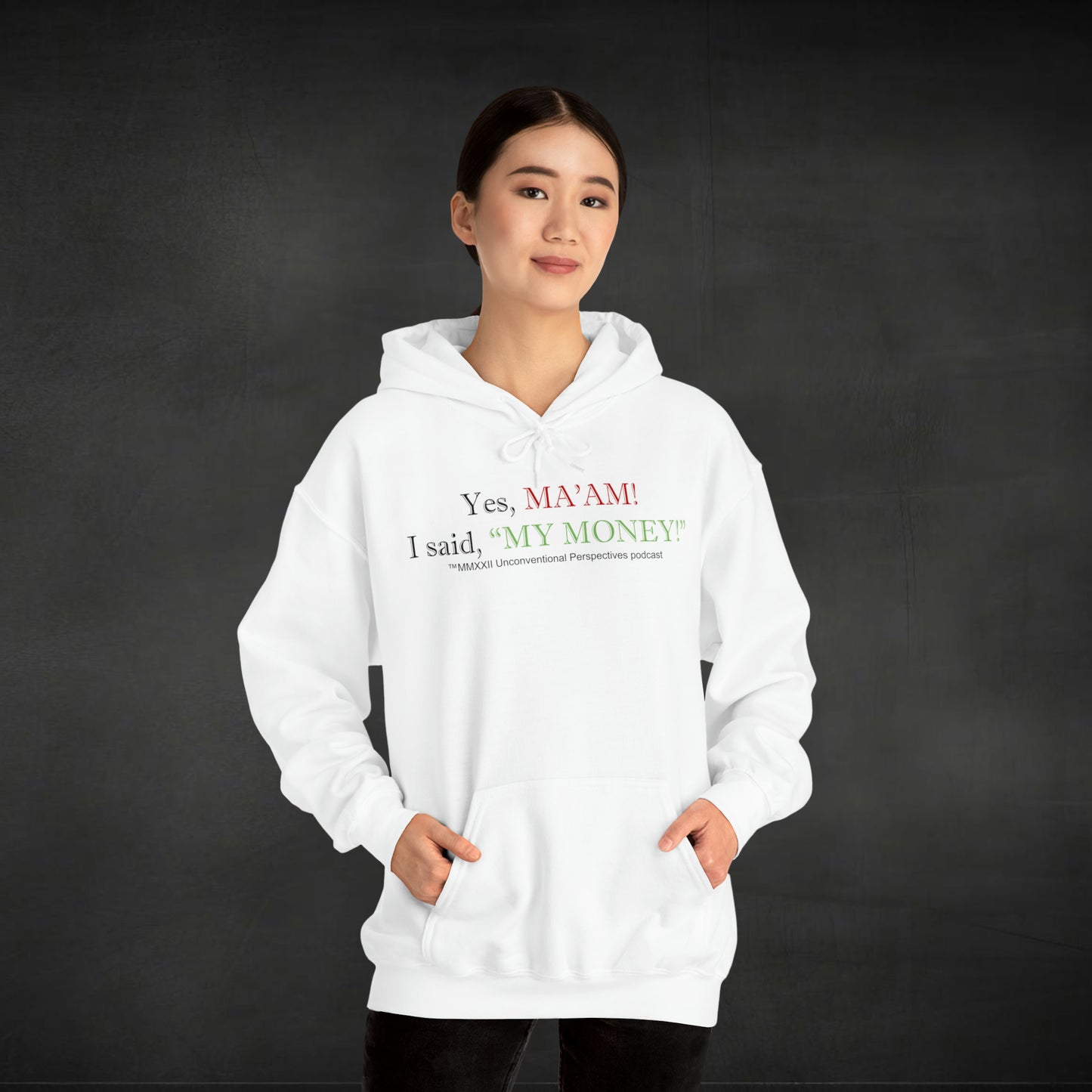 Ma'am My Money Unisex Heavy Blend™ Hooded Sweatshirt, White - BL