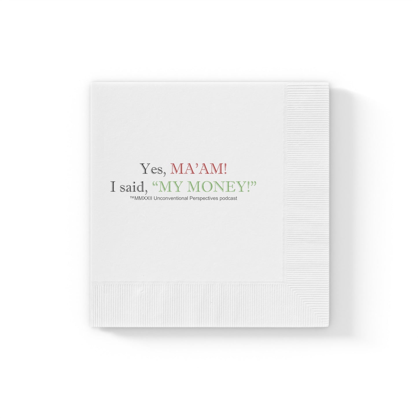 Ma'am My Money White Coined Napkins, White - BL