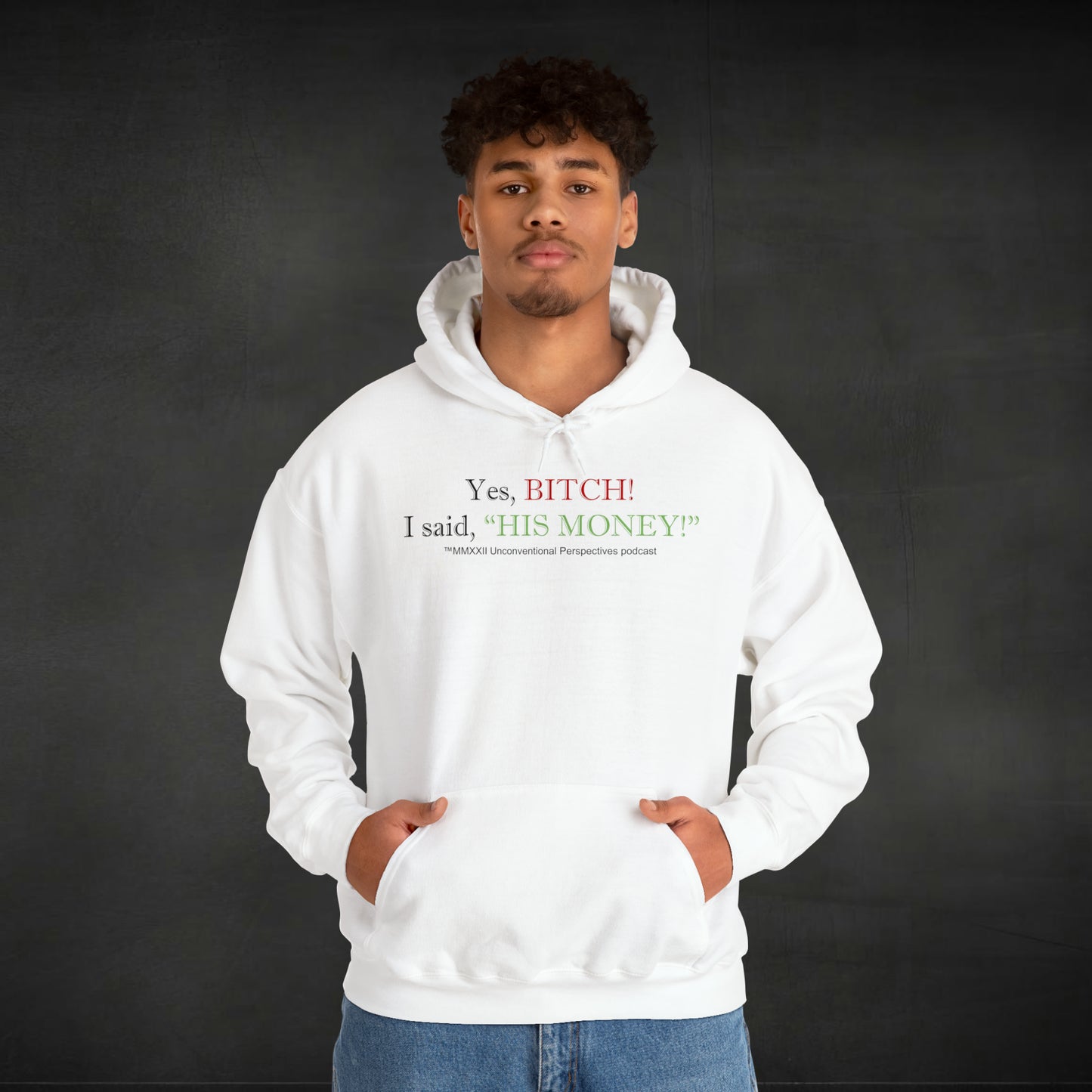 Bitch His Money Unisex Heavy Blend™ Hooded Sweatshirt, White - BL